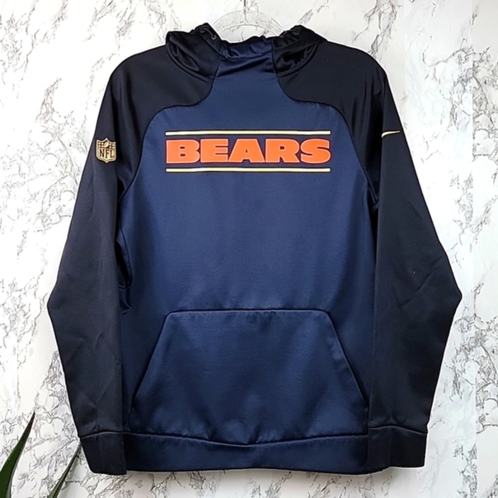 Nike Chicago Bears NFL Thermafit Hoodie/Hooded Sweatshirt Blue Orange Grey Sz Sm